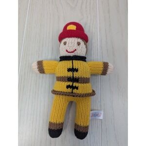 Zubels Firefighter Plush Baby Rattle Knit Stuffed Doll yellow outfit red hat